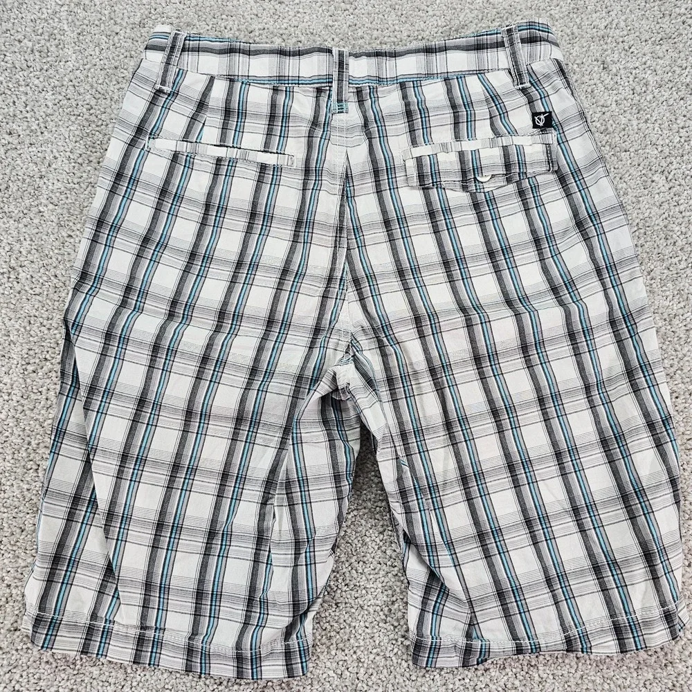 Vans Shorts Mens 30 White Gray Blue‎ Plaid Lightweight Skater Urban Y2K